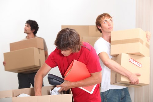 Packed office equipment ready for secure transport during a Barnet relocation