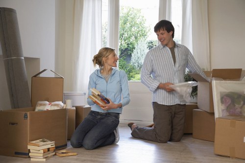 Packed moving boxes loaded into a removal truck in Barnet