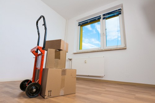 Office removal service in Barnet with desks, boxes, and equipment ready for transport