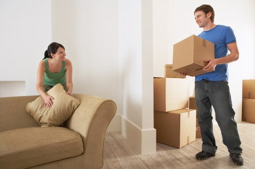 Packed moving boxes ready for transport by removal companies in Barnet